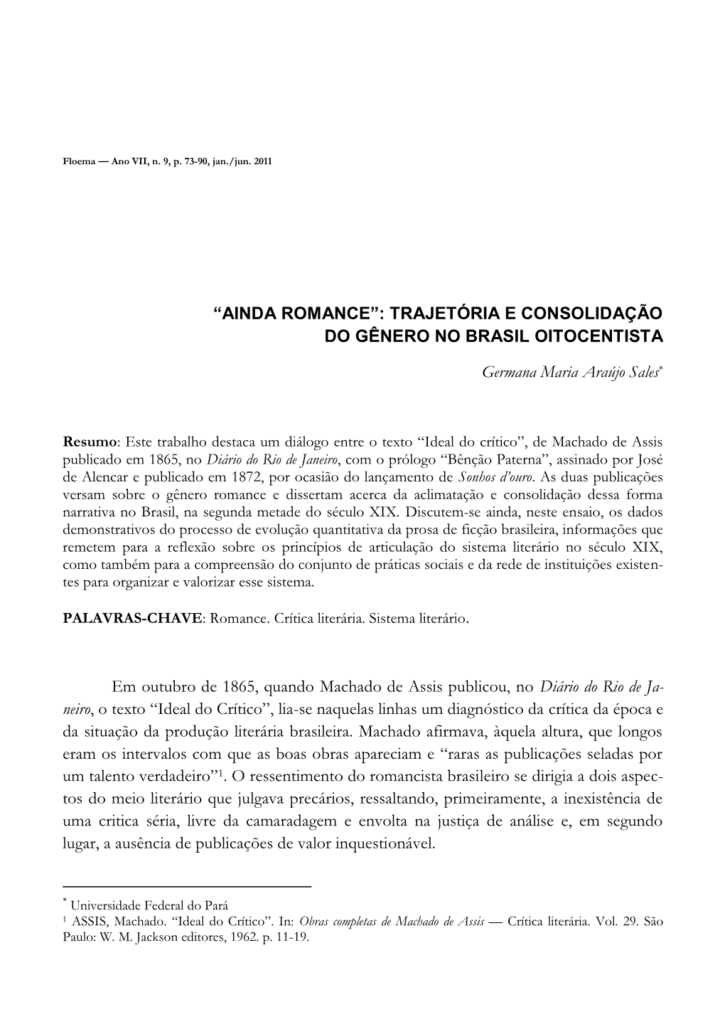 Ainda Romance”: Trajetória E Consolidação Do Gênero No Brasil Oitocentista