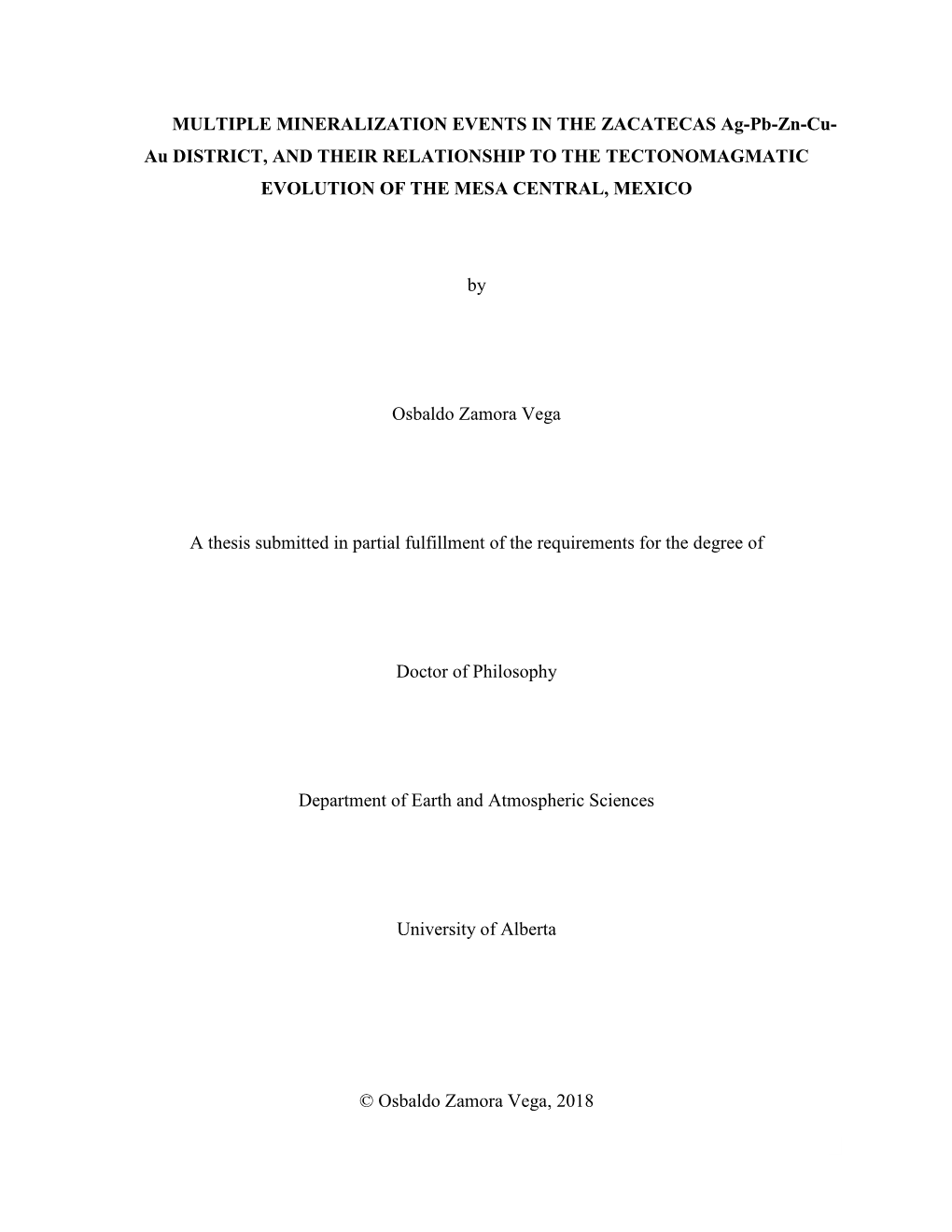 Ii MULTIPLE MINERALIZATION EVENTS IN