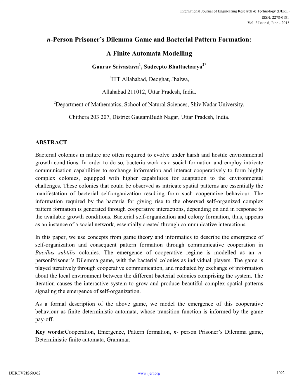 N-Person Prisoner S Dilemma Game and Bacterial Pattern Formation: A