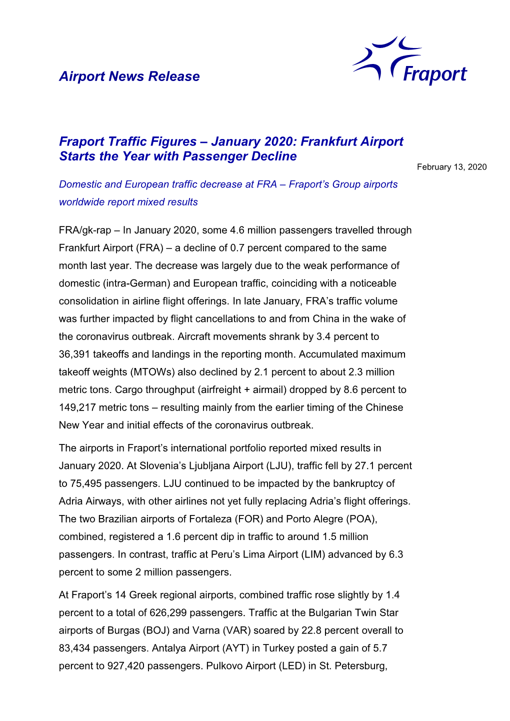 Airport News Release