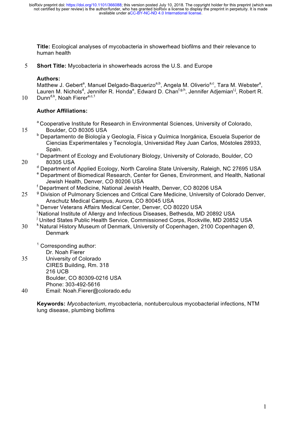 Ecological Analyses of Mycobacteria in Showerhead Biofilms and Their Relevance to Human Health