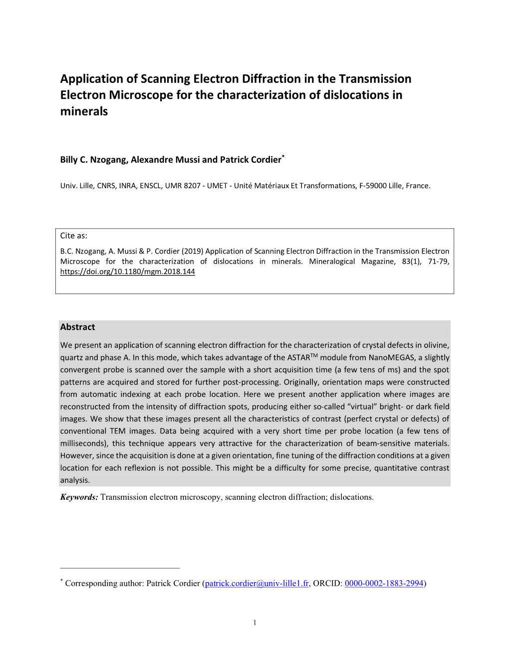 Application of Scanning Electron Diffraction in the Transmission Electron Microscope for the Characterization of Dislocations in Minerals