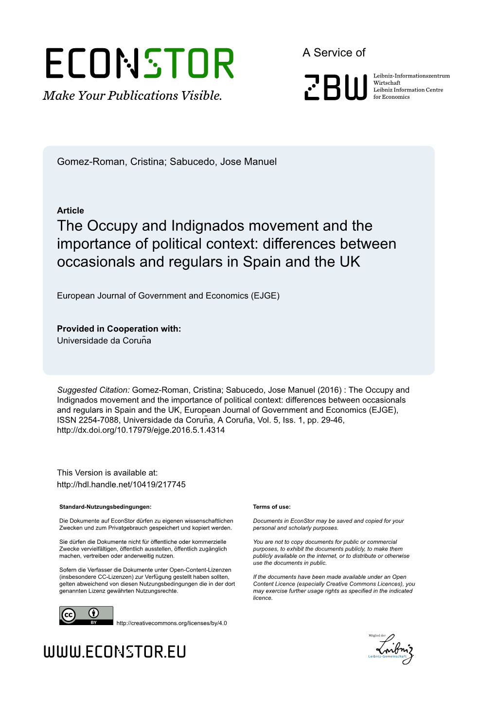 The Occupy and Indignados Movement and the Importance of Political Context: Differences Between Occasionals and Regulars in Spain and the UK