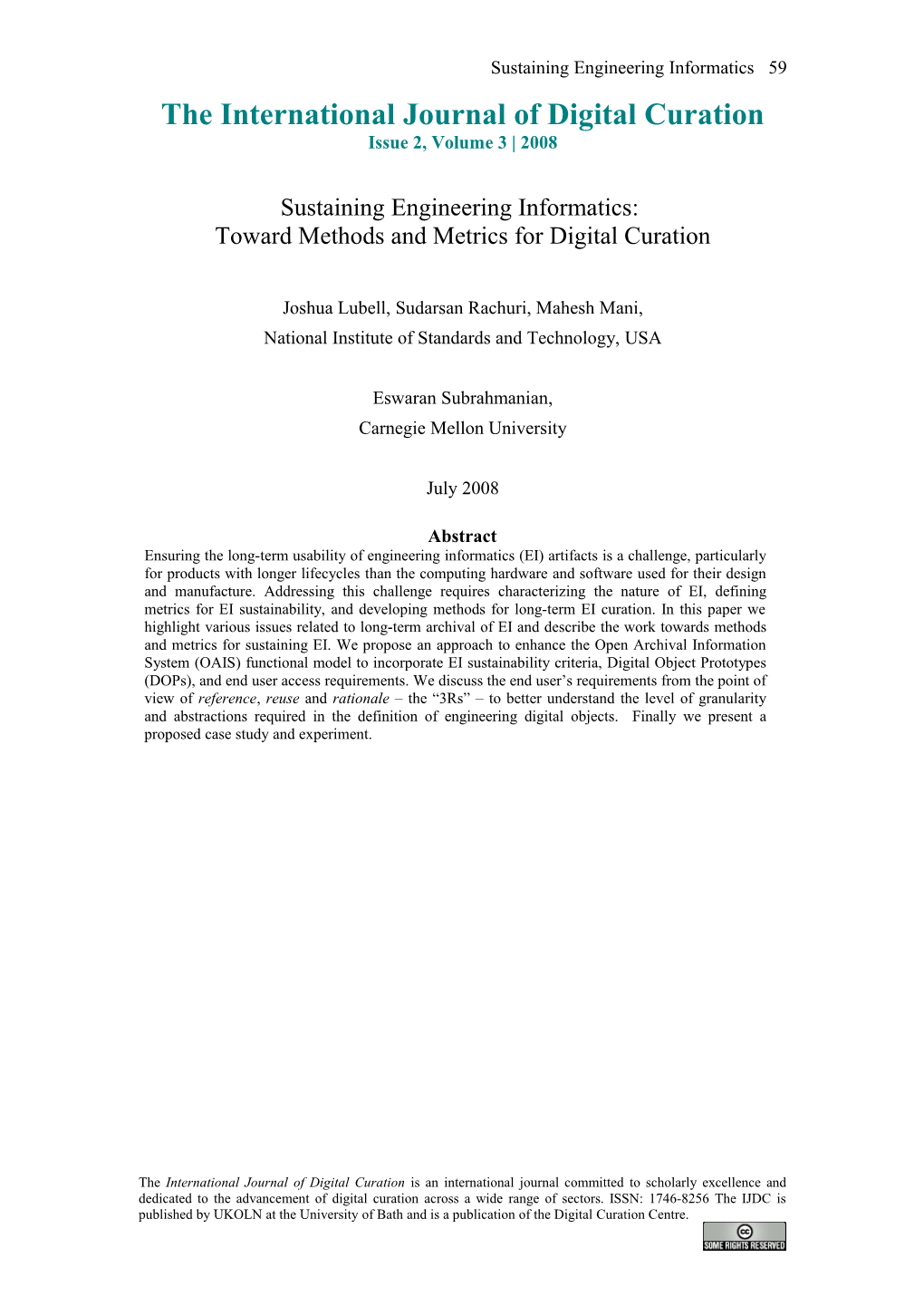 Sustaining Engineering Informatics: Toward Methods and Metrics for Digital Curation