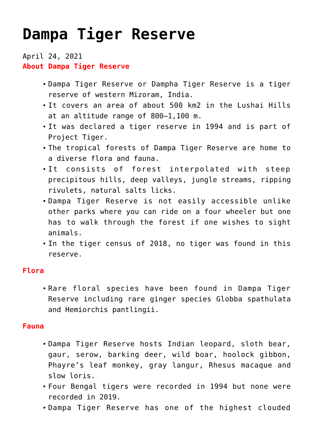 Dampa Tiger Reserve