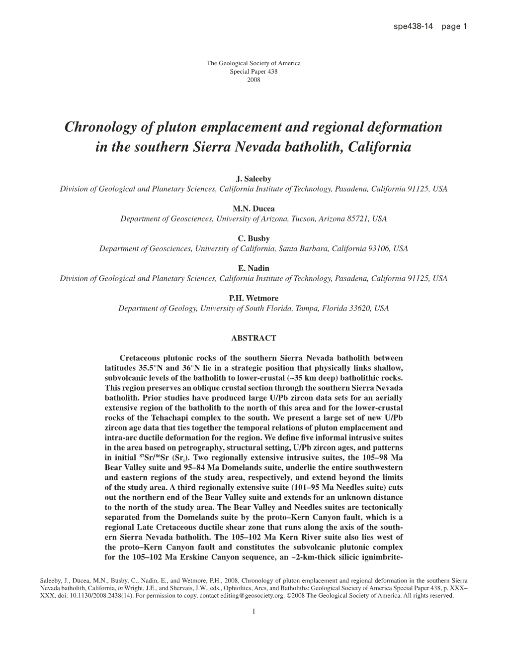 Chronology of Pluton Emplacement and Regional Deformation in the Southern Sierra Nevada Batholith, California