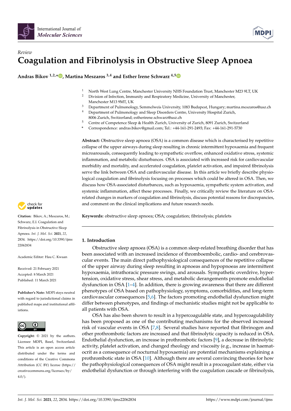 Coagulation and Fibrinolysis in Obstructive Sleep Apnoea
