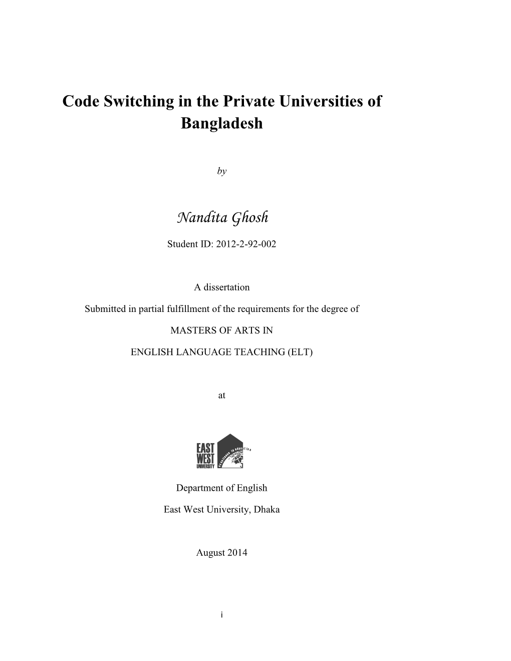 Code Switching in the Private Universities of Bangladesh