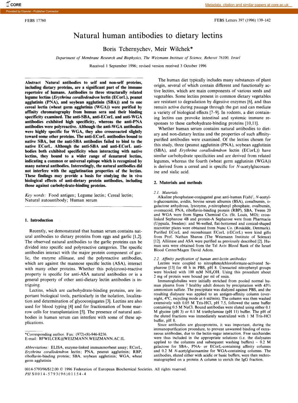 Natural Human Antibodies to Dietary Lectins