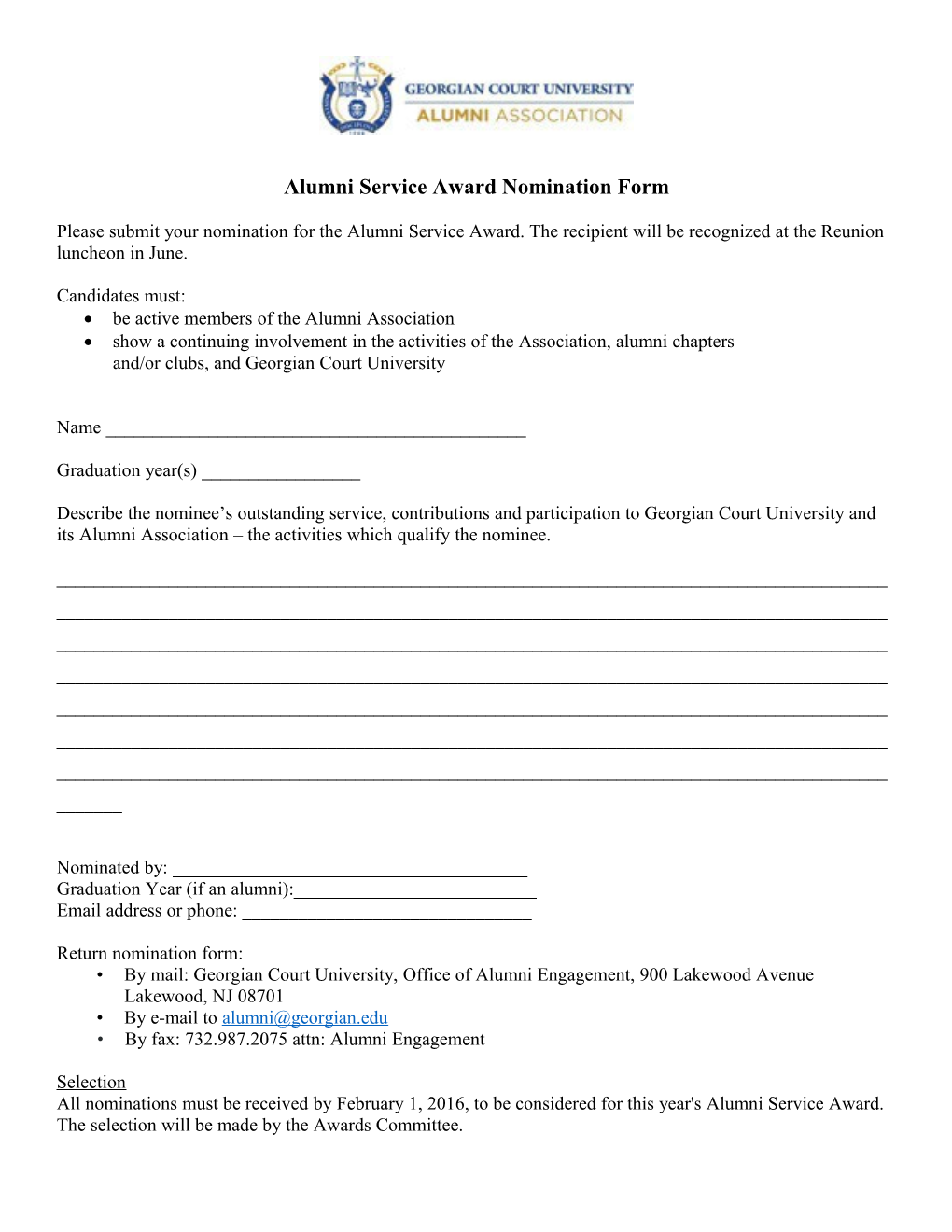 Alumni Service Award Nomination Form