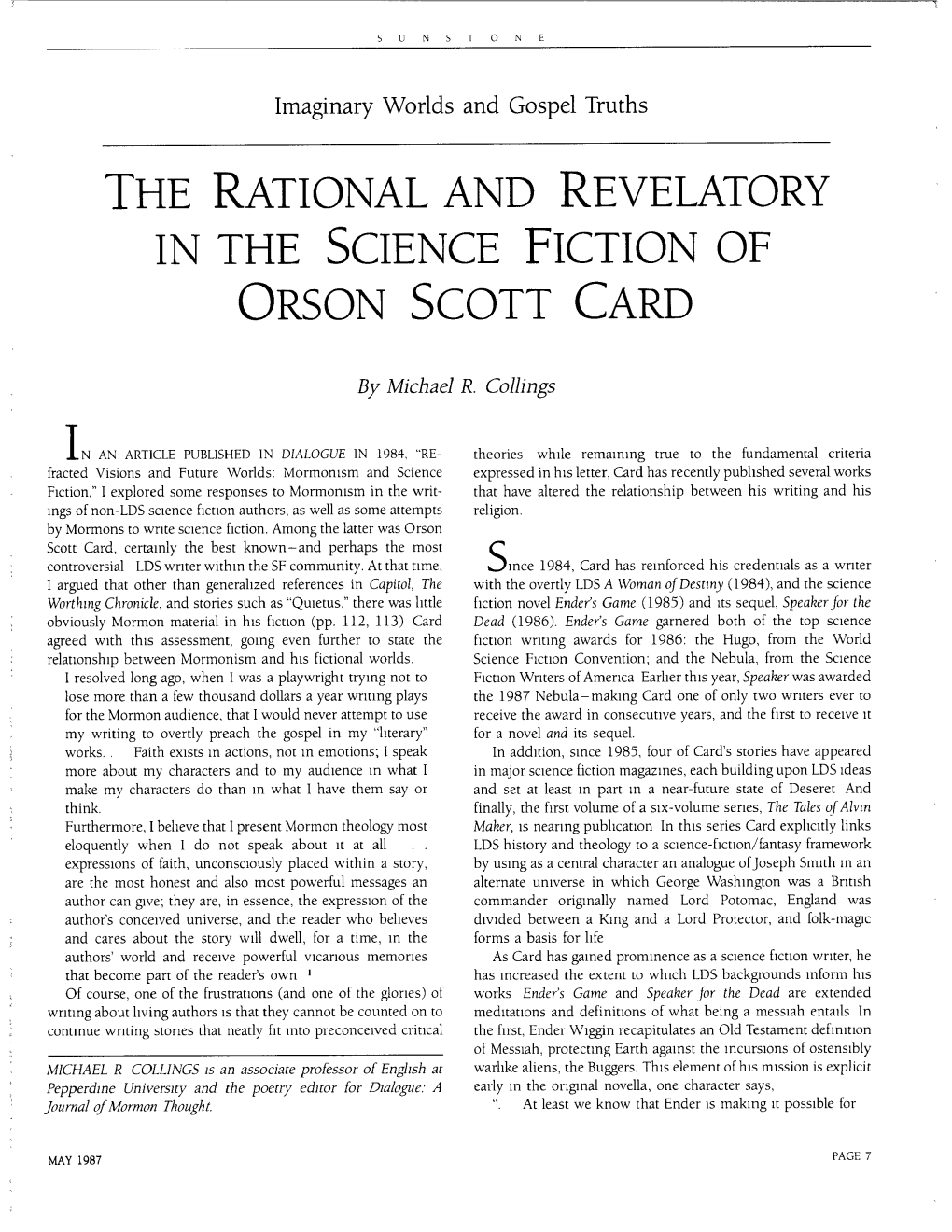 The Rational and Revelatory in the Science Fiction of Orson Scott Card