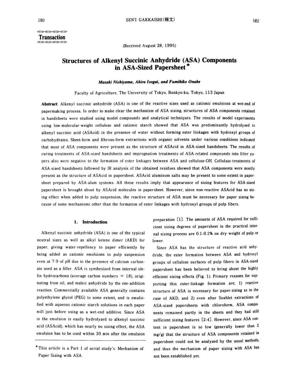 Structures of Alkenyl Succinic Anhydride (ASA) Components in ASA-Sized Papersheet *