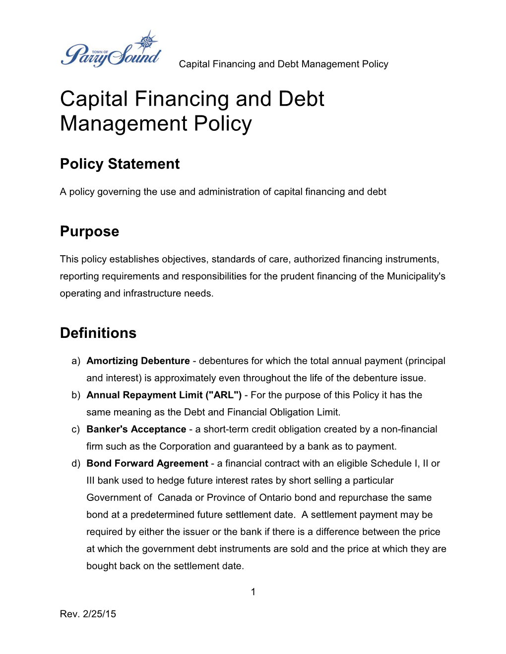 Capital Financing and Debt Management Policy