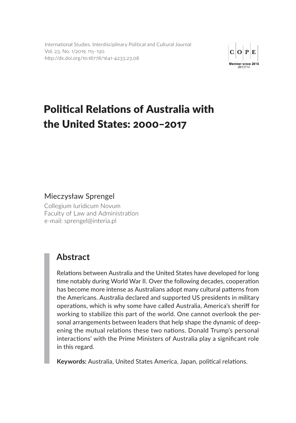 Political Relations of Australia with the United States: 2000–2017