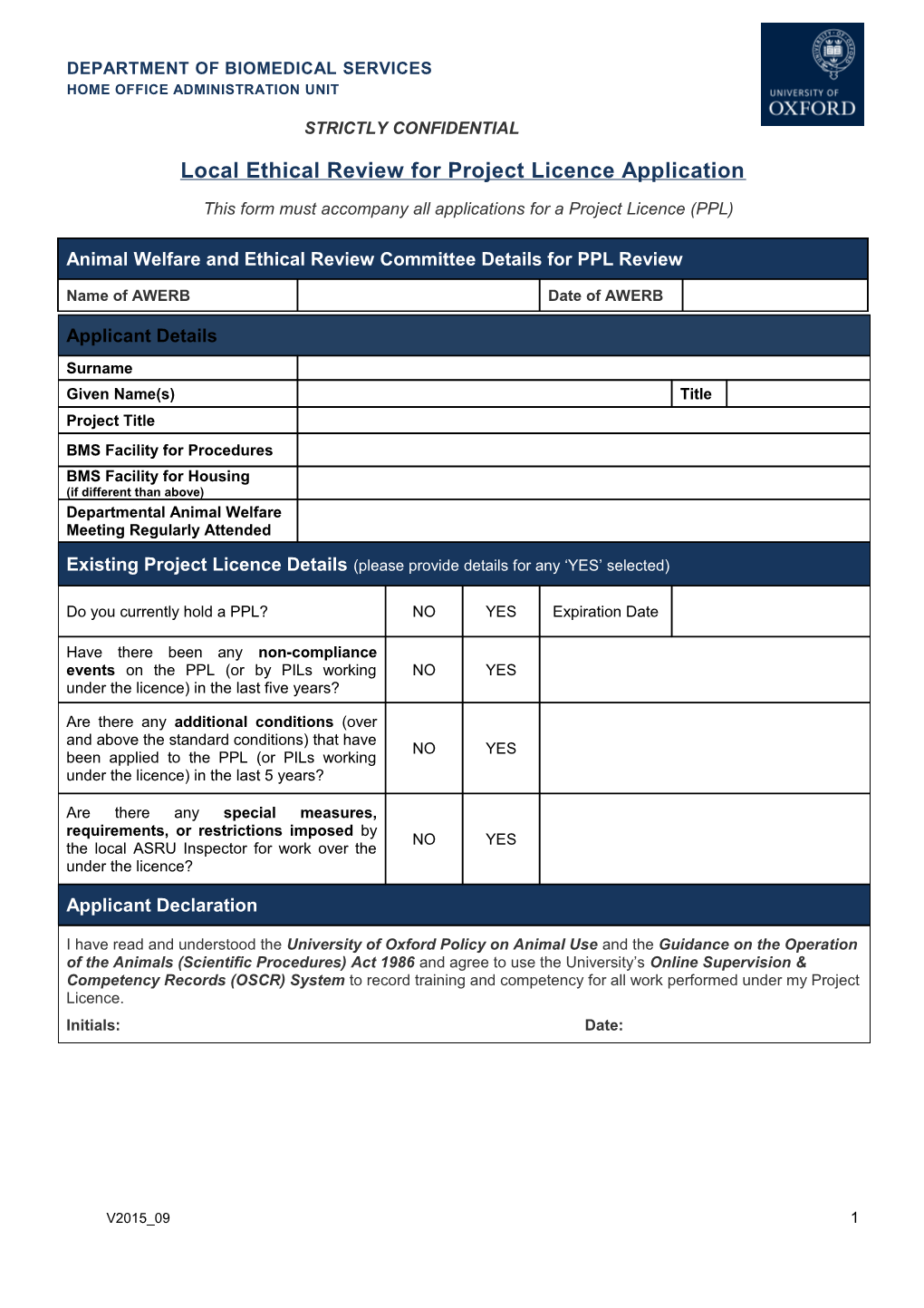 Local Ethical Review for Project Licence Application