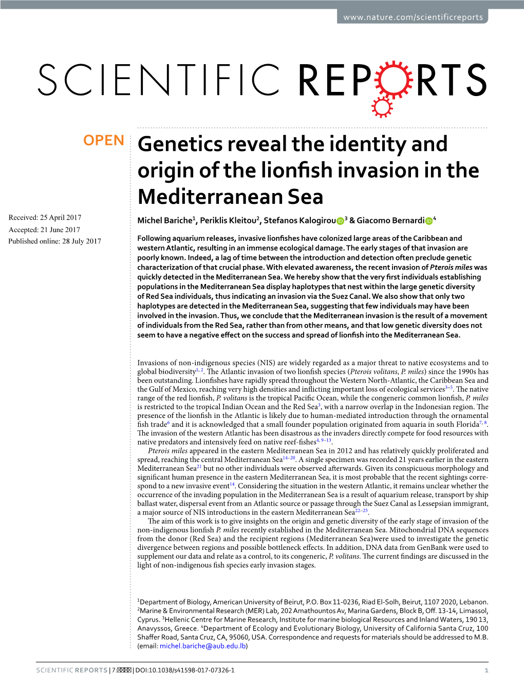 Genetics Reveal the Identity and Origin of the Lionfish Invasion in The