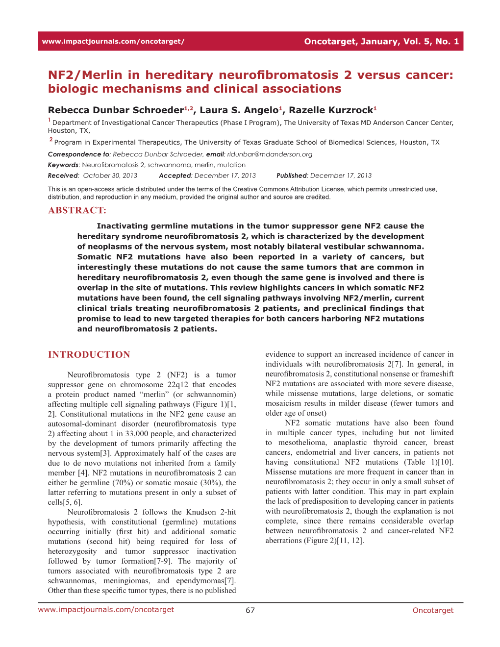 NF2/Merlin in Hereditary Neurofibromatosis 2 Versus Cancer: Biologic Mechanisms and Clinical Associations