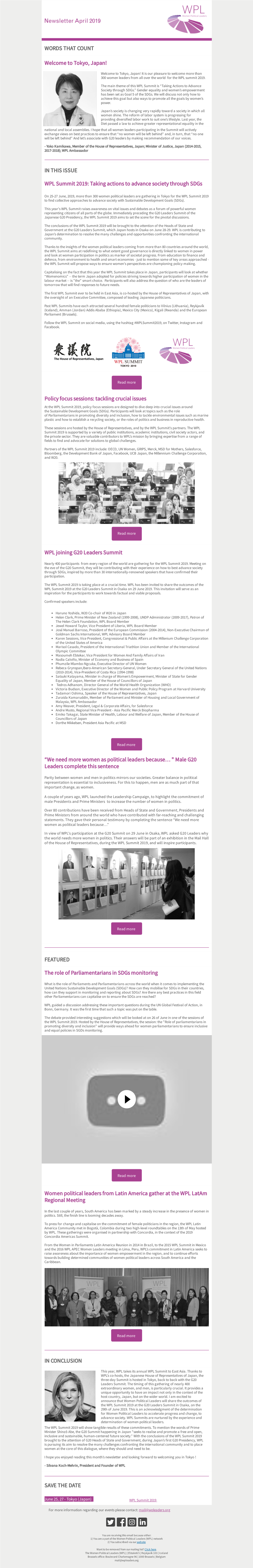 WORDS THAT COUNT Welcome to Tokyo, Japan! in THIS ISSUE WPL Summit 2019: Taking Actions to Advance Society Through Sdgs Po