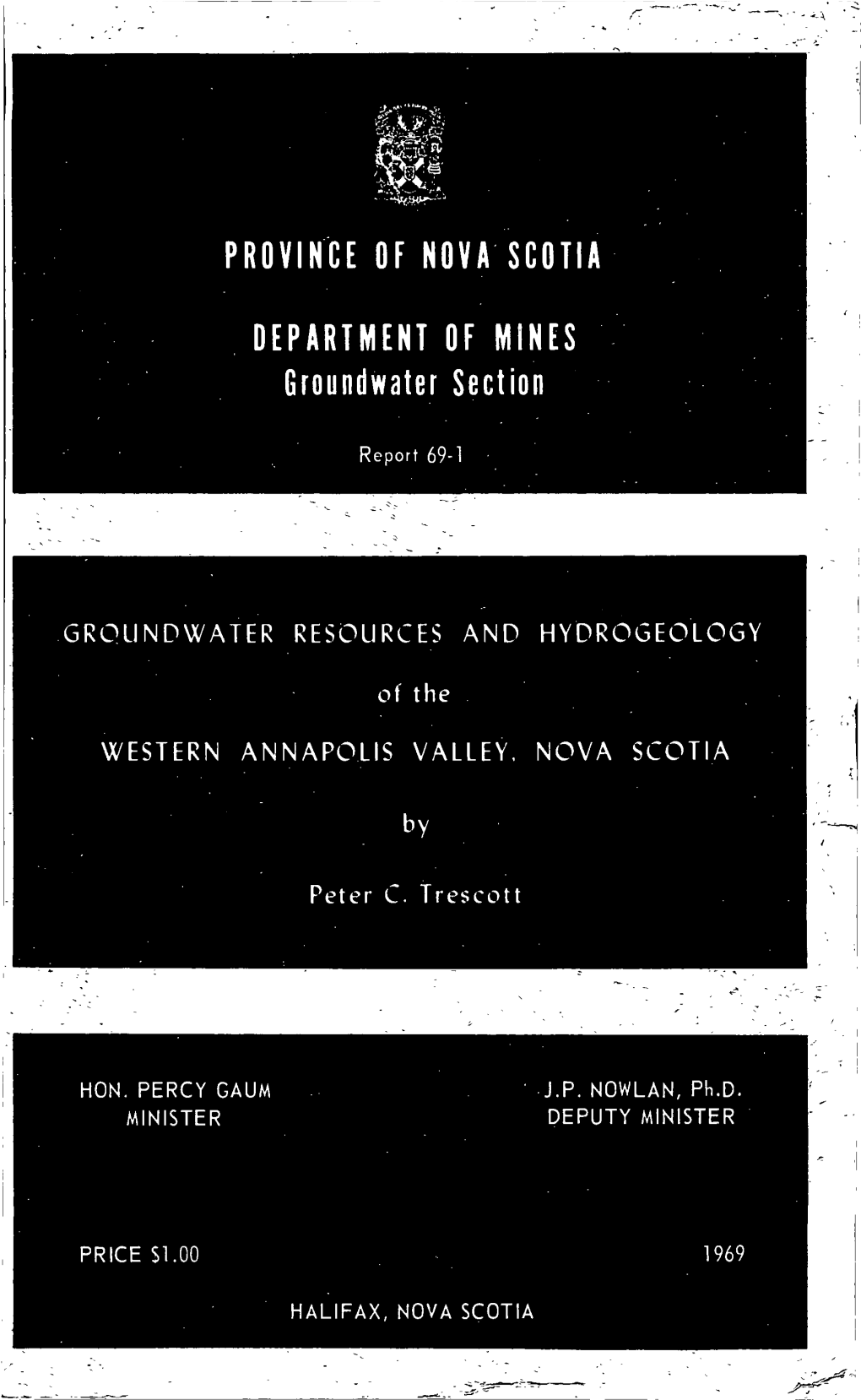 Groundwater Resources and Hydrogeology of the Western Annapolis Valley, Nova Scotia (Trescott, 1969)