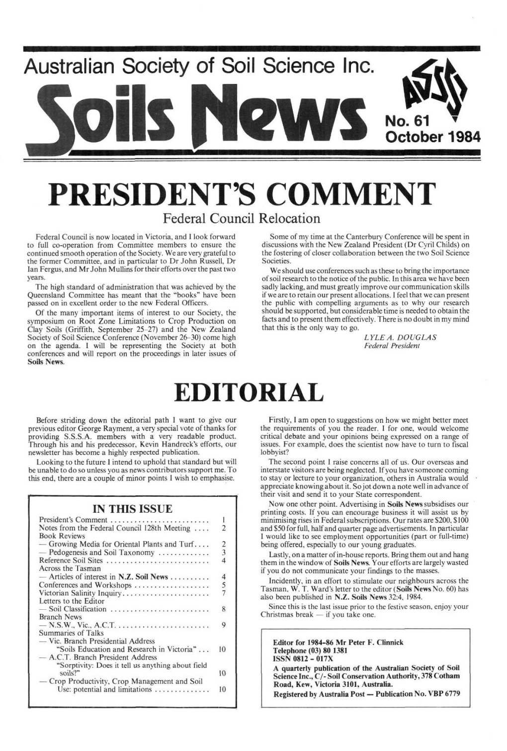 Soils News No 061 Oct 1984