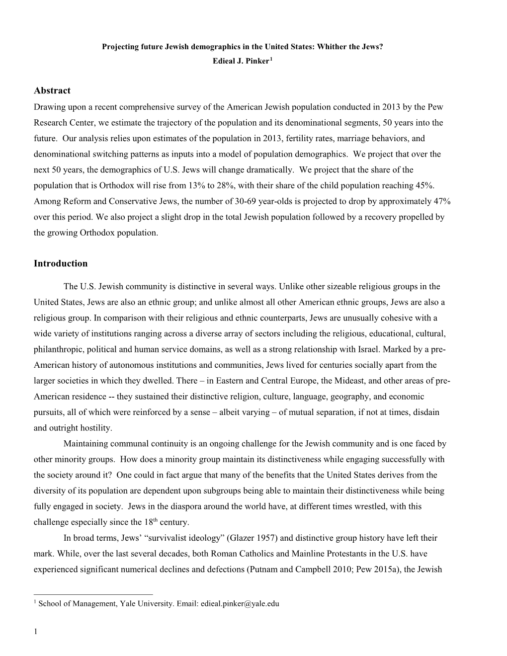 Working Paper: U.S. Jewish Demographic Projections