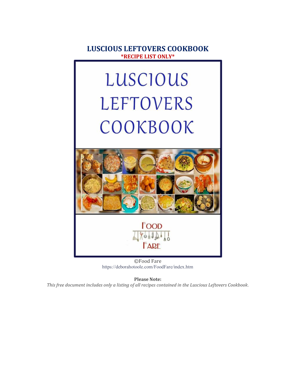 Luscious Leftovers Cookbook *Recipe List Only*