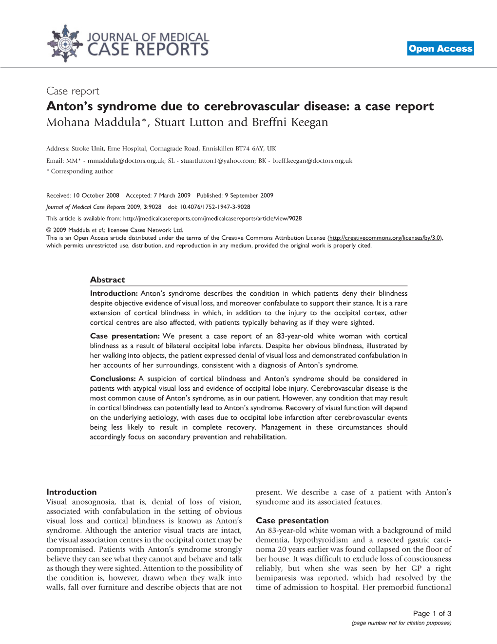 Antonps Syndrome Due to Cerebrovascular Disease: a Case