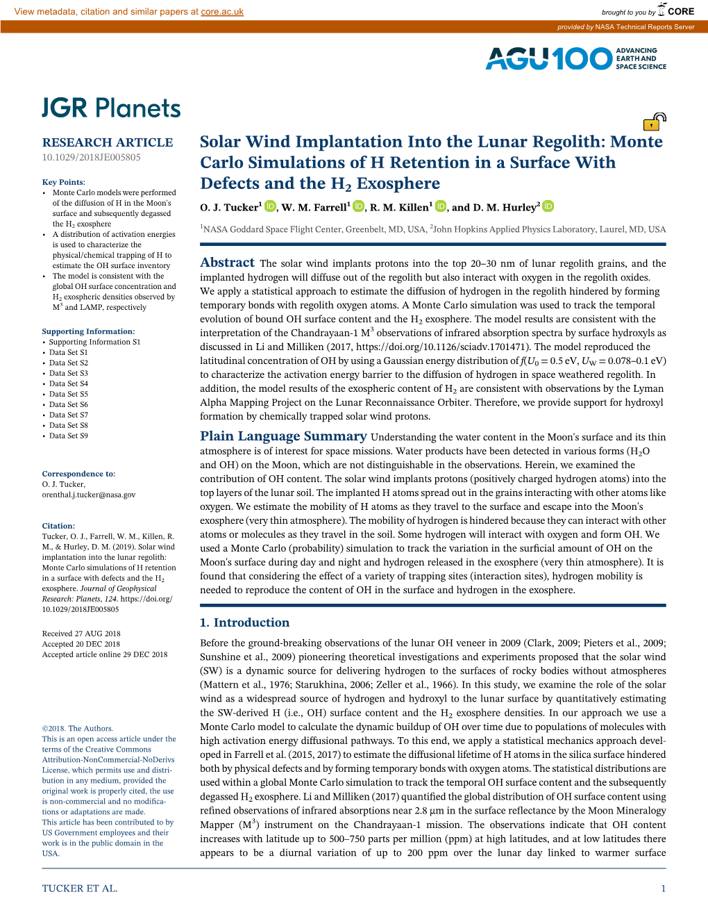 Solar Wind Implantation Into the Lunar Regolith