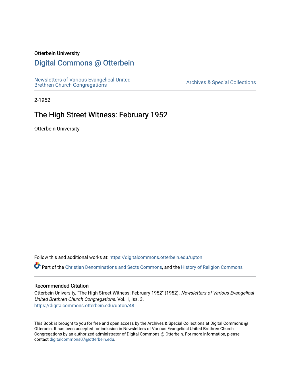 The High Street Witness: February 1952