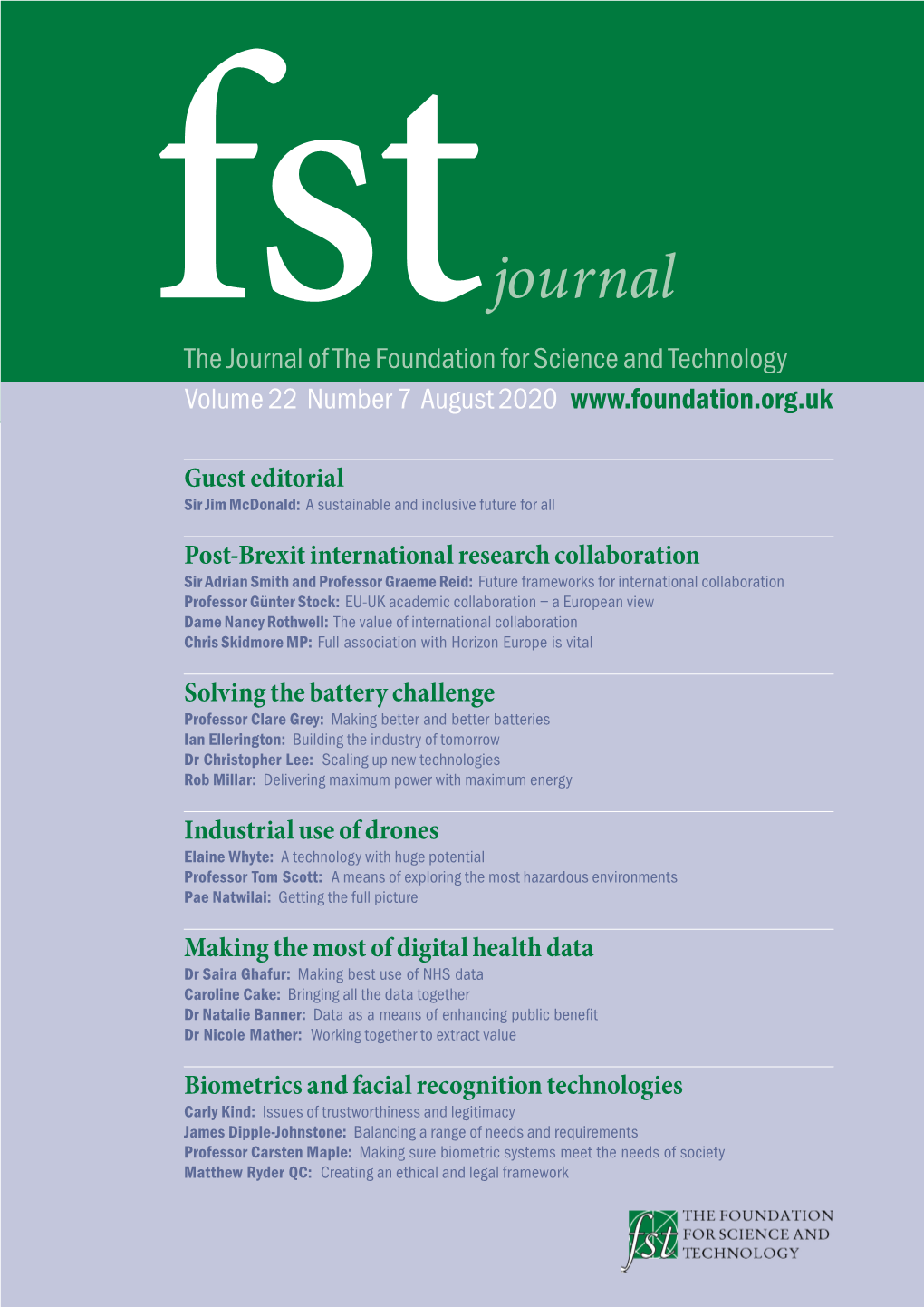 Fstjournal@Foundation.Org.Uk FST Journal Publishes Summaries of All the Talks Given at Its Meetings