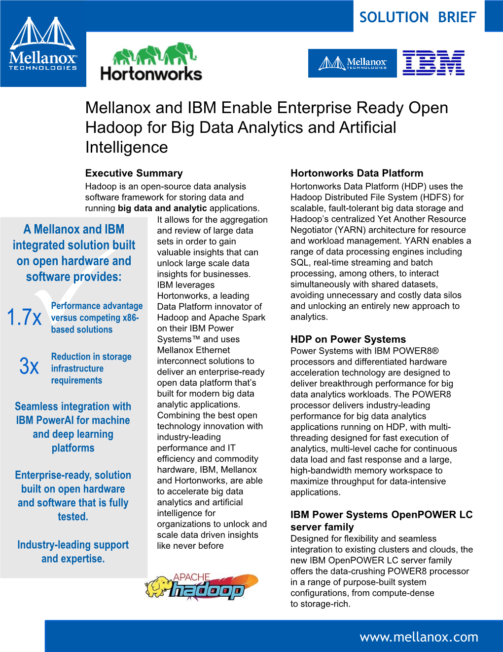 Mellanox and IBM Enable Enterprise Ready Open Hadoop for Big Data Analytics and Artificial Intelligence