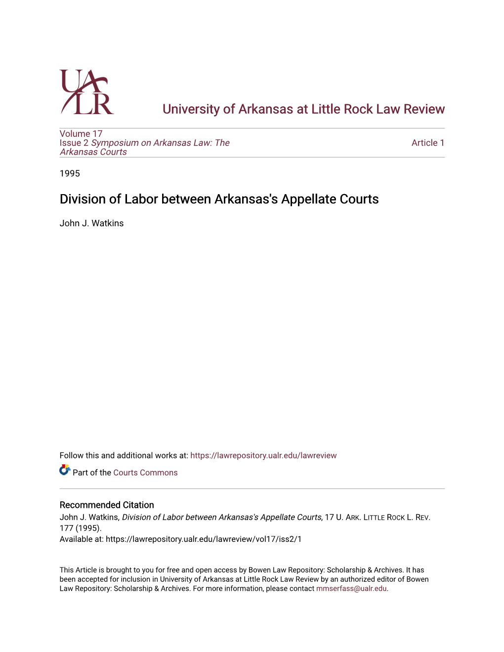 Division of Labor Between Arkansas's Appellate Courts