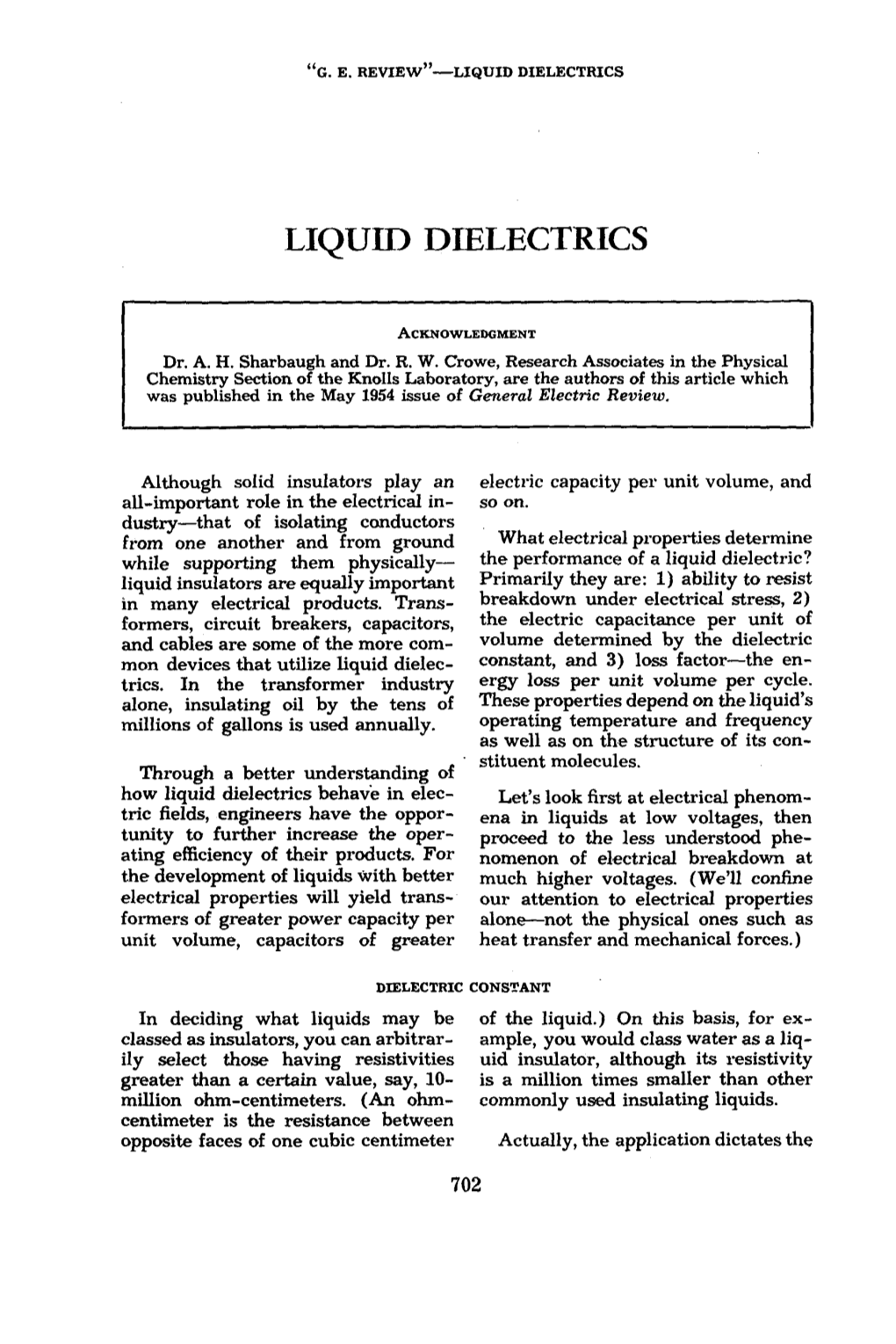 Liquid Dielectrics