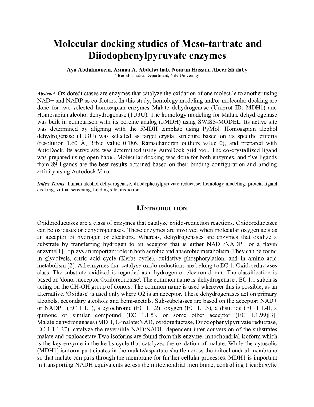 Molecular Docking Studies of Meso-Tartrate and Diiodophenylpyruvate Enzymes