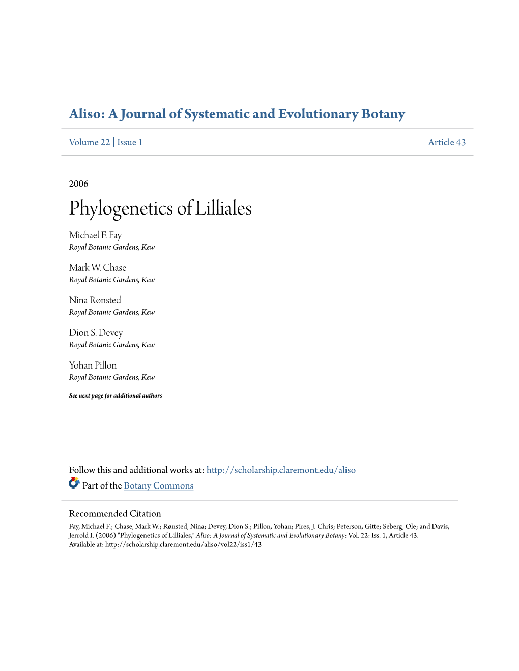 Phylogenetics of Lilliales Michael F