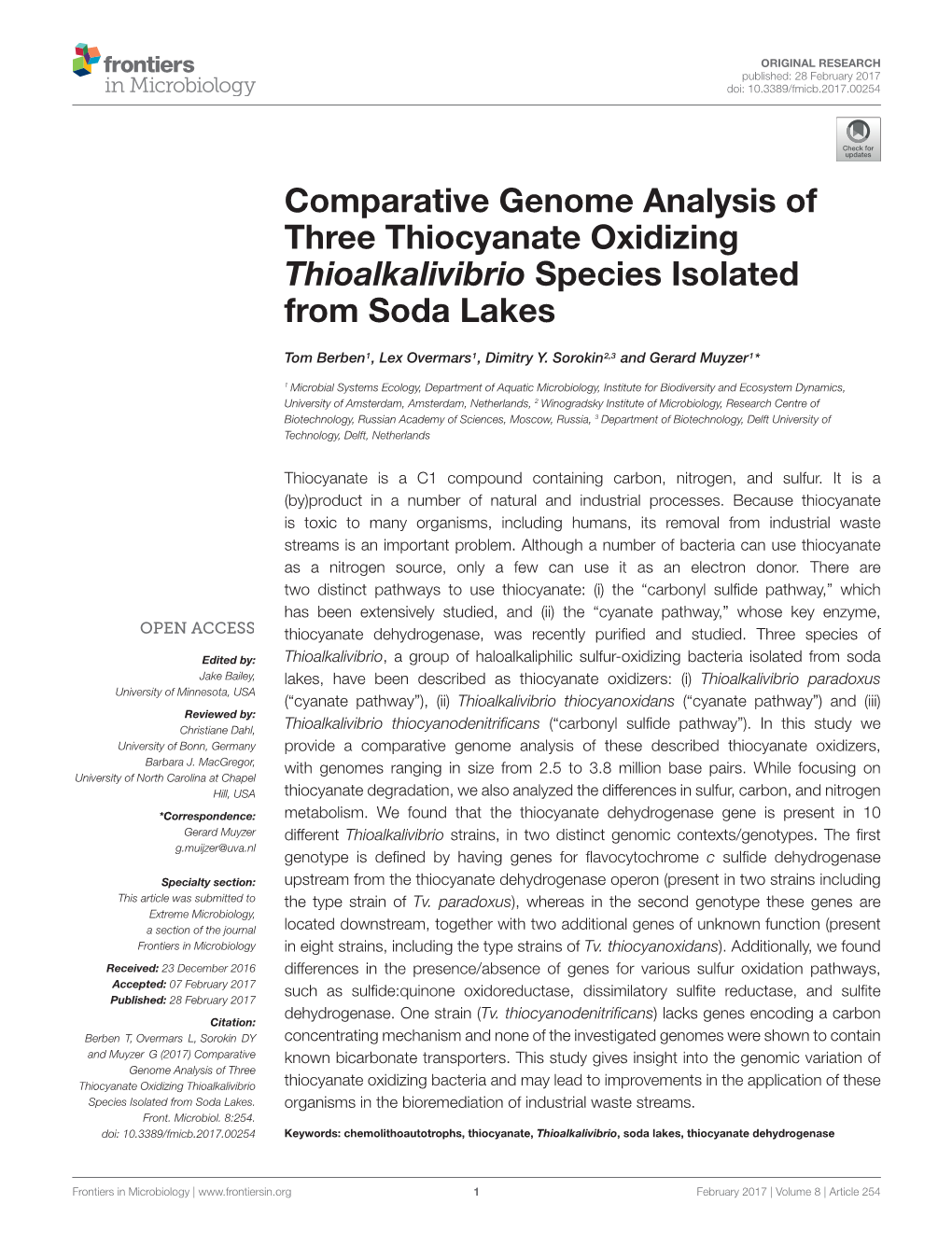 Comparative Genome Analysis of Three Thiocyanate Oxidizing Thioalkalivibrio Species Isolated from Soda Lakes