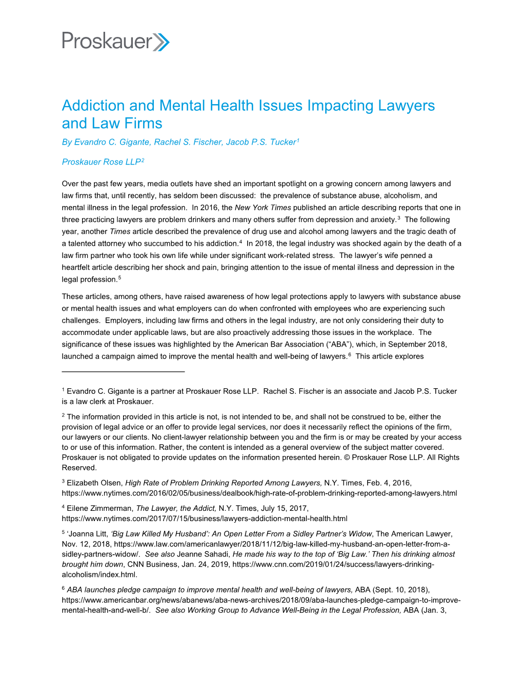 Addiction and Mental Health Issues Impacting Lawyers and Law Firms by Evandro C