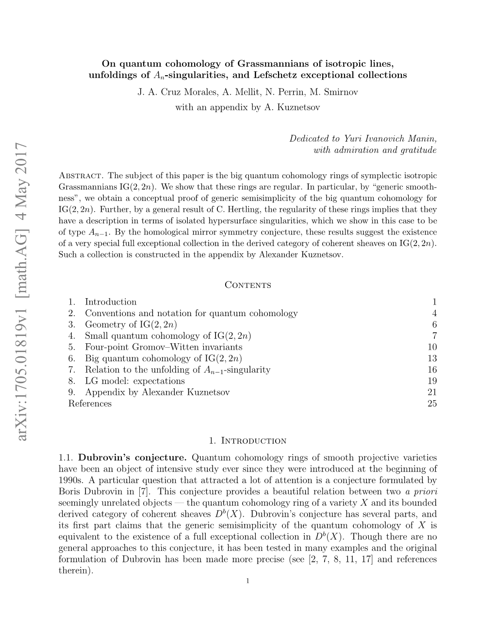 Arxiv:1705.01819V1 [Math.AG]