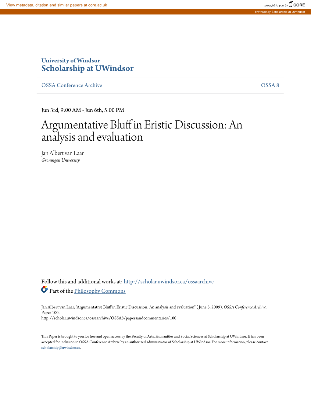 Argumentative Bluff in Eristic Discussion: an Analysis and Evaluation