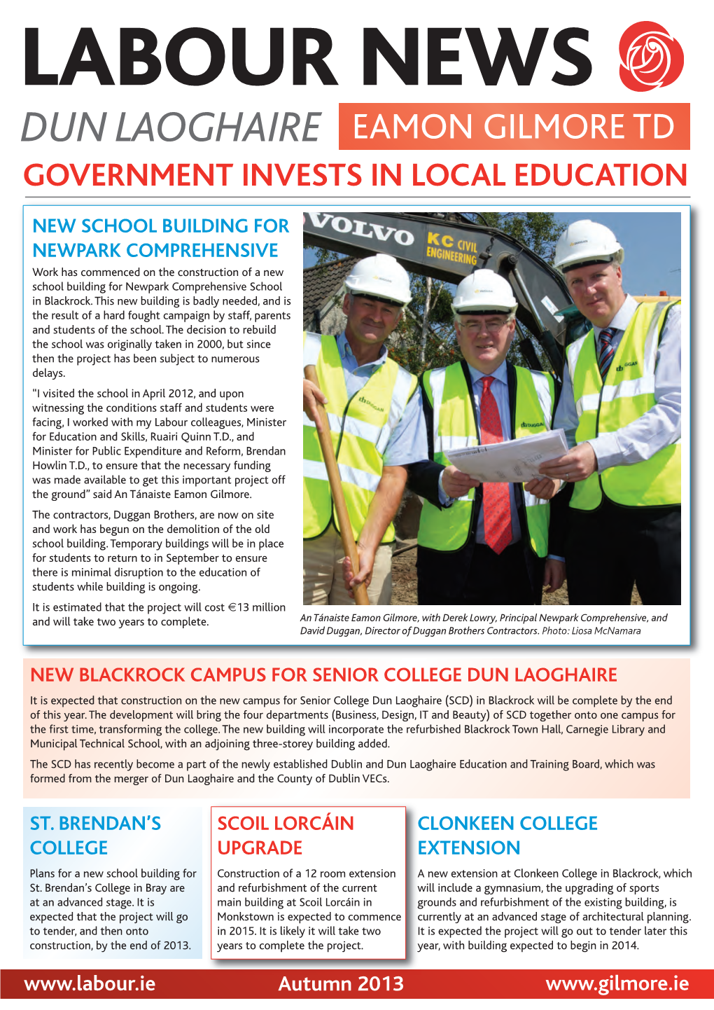 Dun Laoghaire Eamon Gilmore Td Government Invests in Local Education
