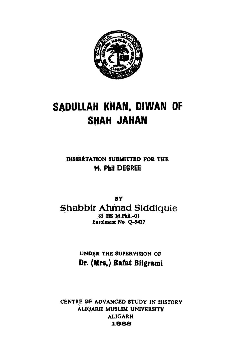 Saduluh Knan. Diwan of Shah Jahan