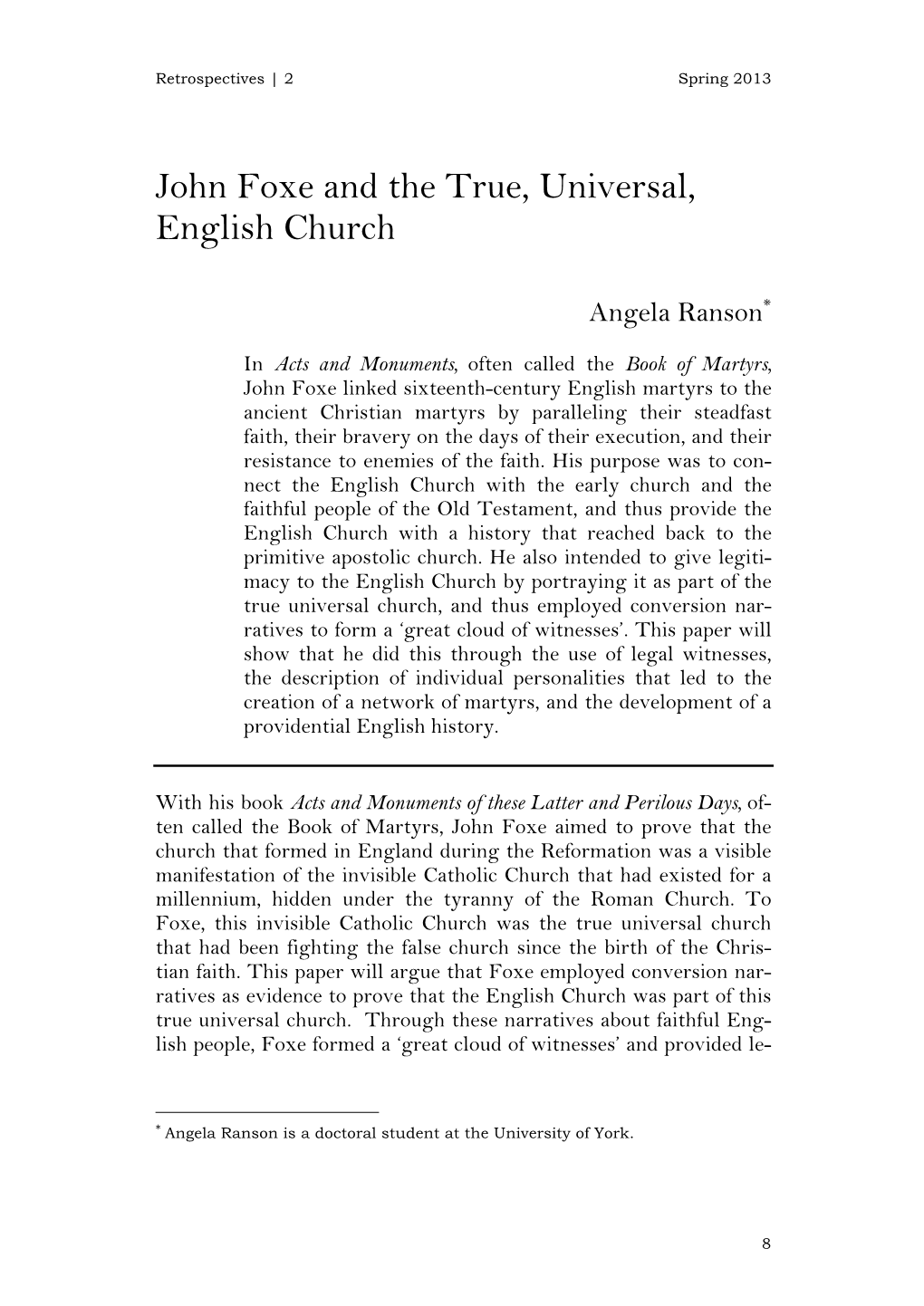 John Foxe and the True, Universal, English Church