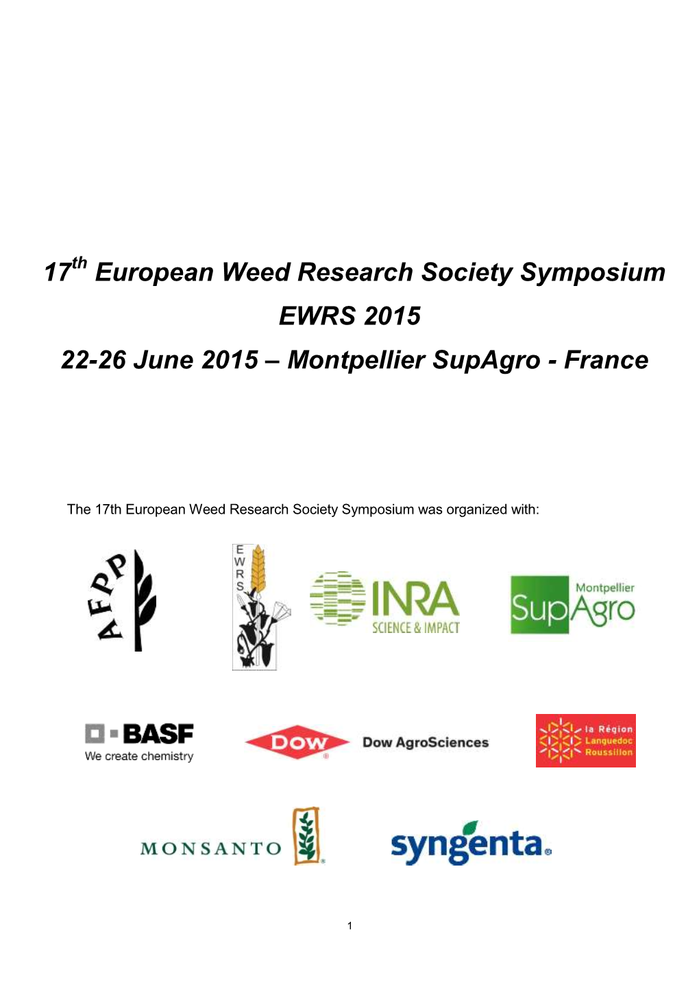 17 European Weed Research Society Symposium EWRS 2015