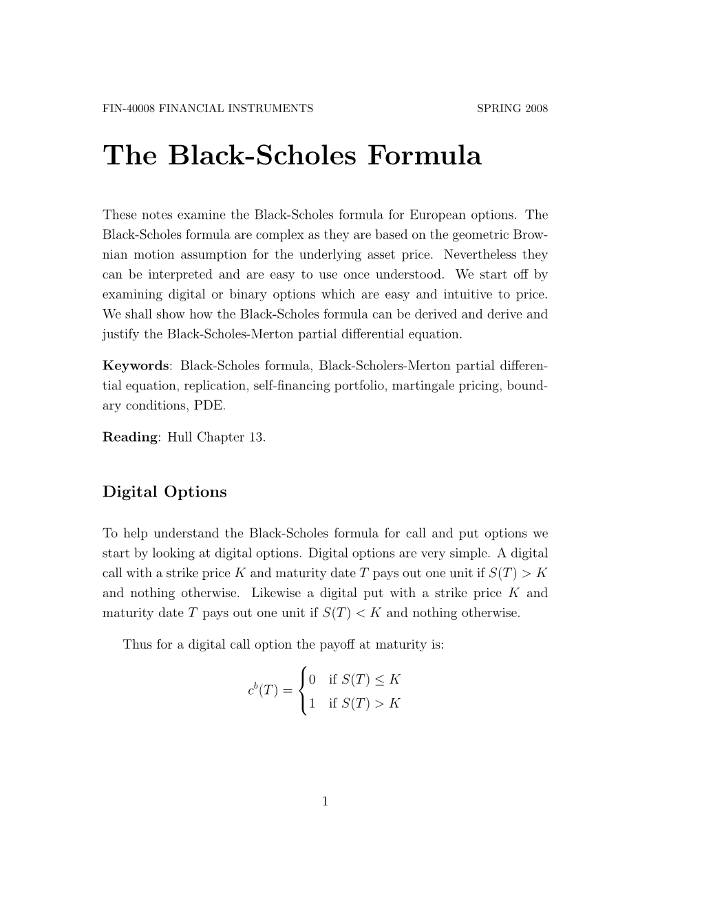 The Black-Scholes Formula