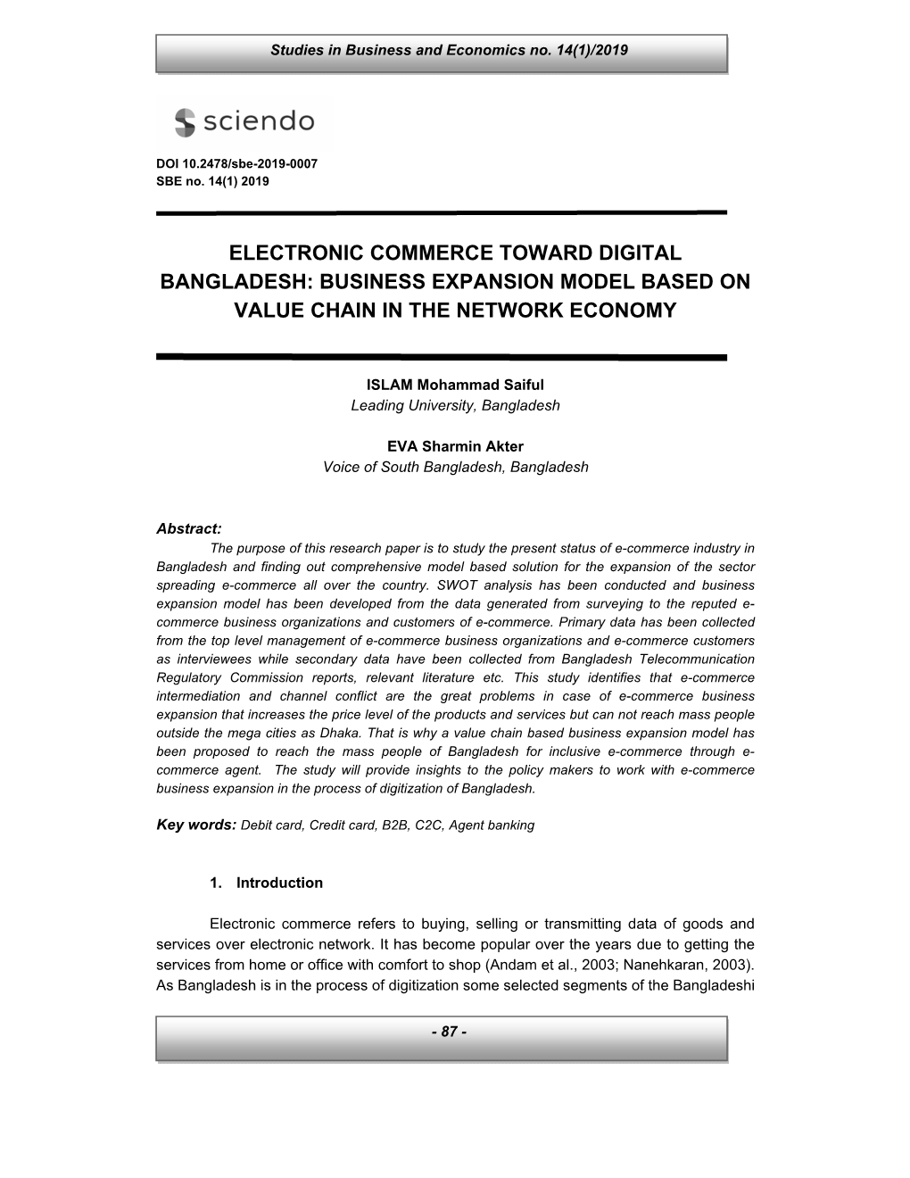 Electronic Commerce Toward Digital Bangladesh: Business Expansion Model Based on Value Chain in the Network Economy