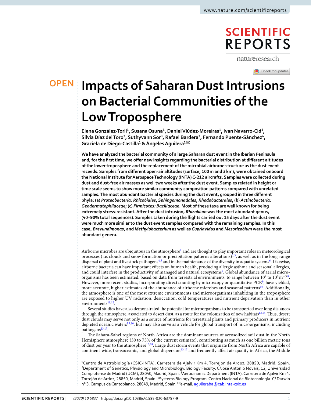Impacts of Saharan Dust Intrusions on Bacterial Communities of the Low