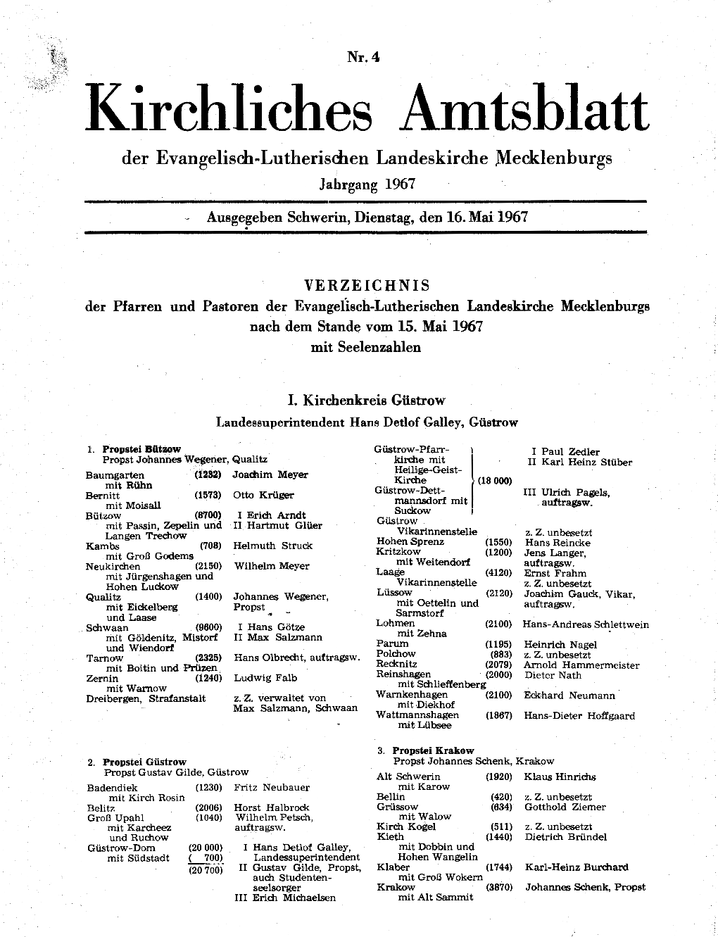 Kirchliches Amtsblatt Der Evangelisch-Lutherischen Landeskirche )Mecklenburgs Jahrgang 1967