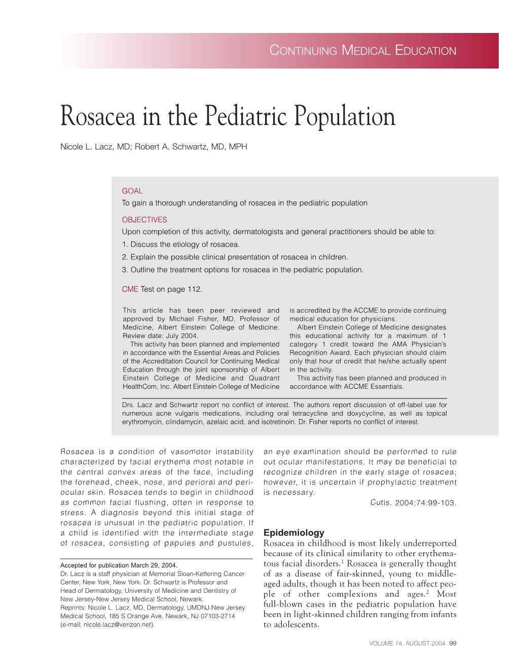 Rosacea in the Pediatric Population