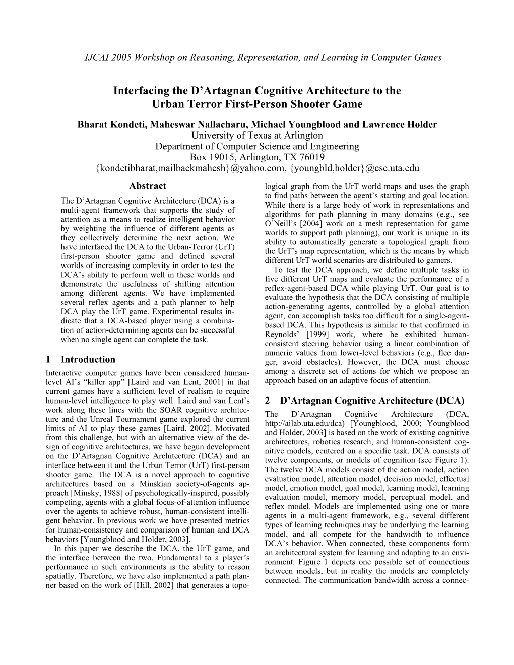 Interfacing the D'artagnan Cognitive Architecture to the Urban Terror