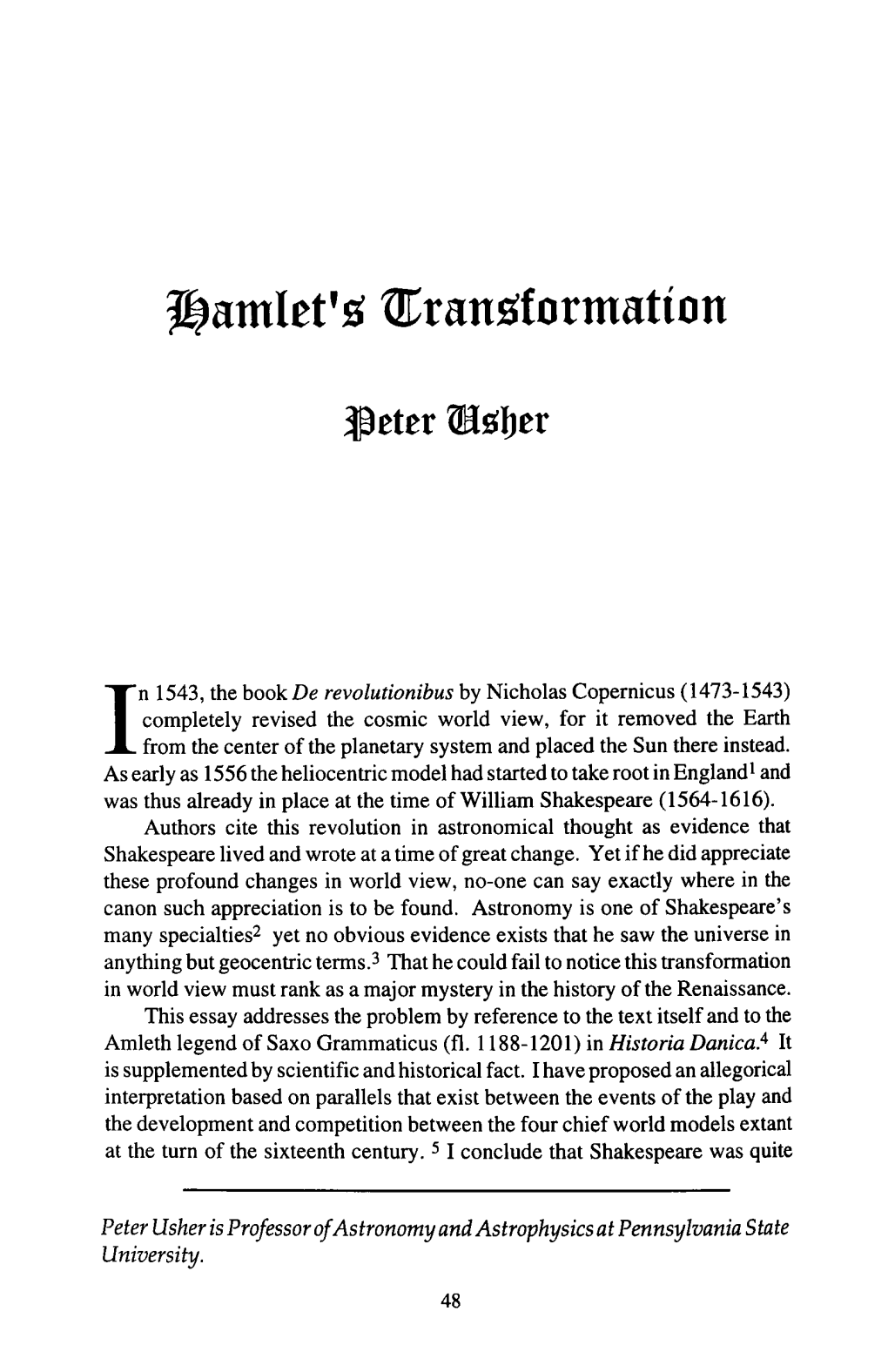 Hamlet's Transformation